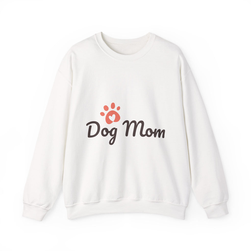Dog Mom Crewneck Sweatshirt — 'Dog Mom' Paw Print Front with Cute Puppy Photo Back
