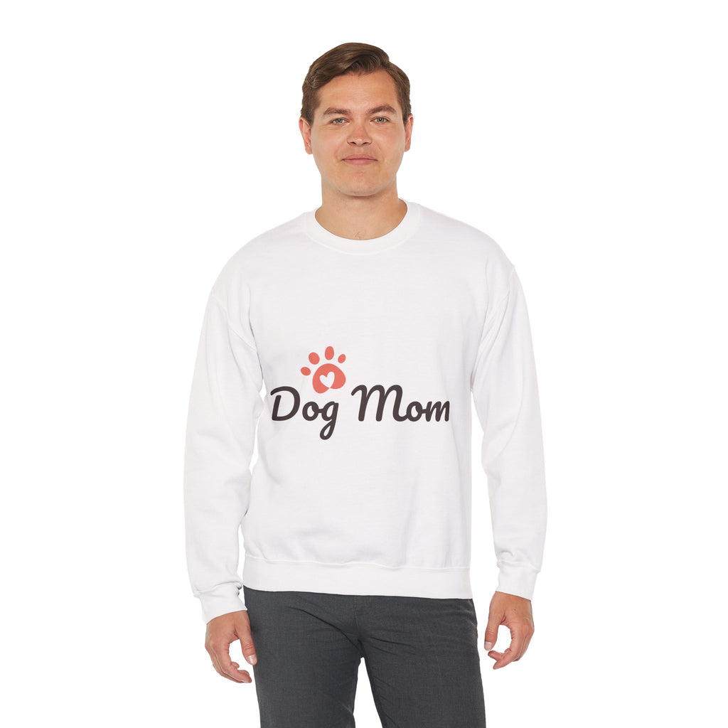 Dog Mom Crewneck Sweatshirt — 'Dog Mom' Paw Print Front with Cute Puppy Photo Back