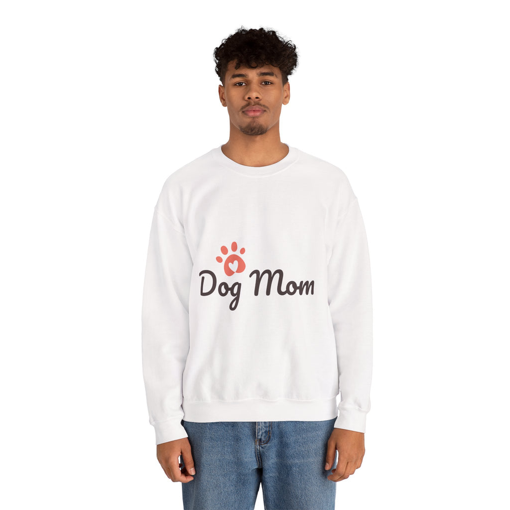 Dog Mom Crewneck Sweatshirt — 'Dog Mom' Paw Print Front with Cute Puppy Photo Back