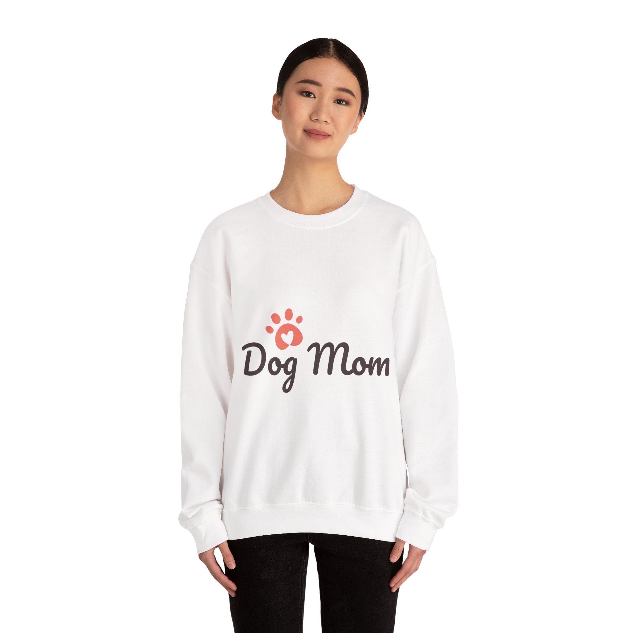 Dog Mom Crewneck Sweatshirt — 'Dog Mom' Paw Print Front with Cute Puppy Photo Back